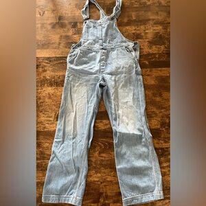 Free People Washed Blue Denim Overalls
